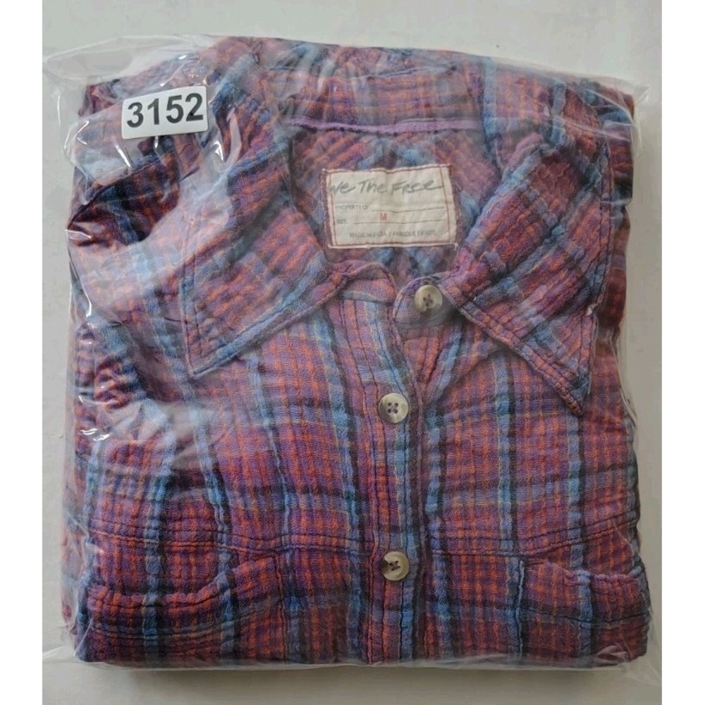 Free People We the Free Cardiff Plaid Top Oversized Boho Grunge Size Medium - Picture 4 of 10